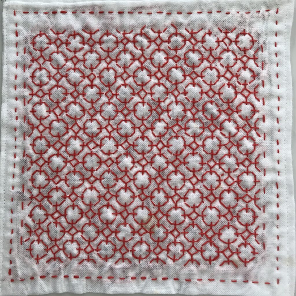 飾り縫いで周りを縫い綴じた写真