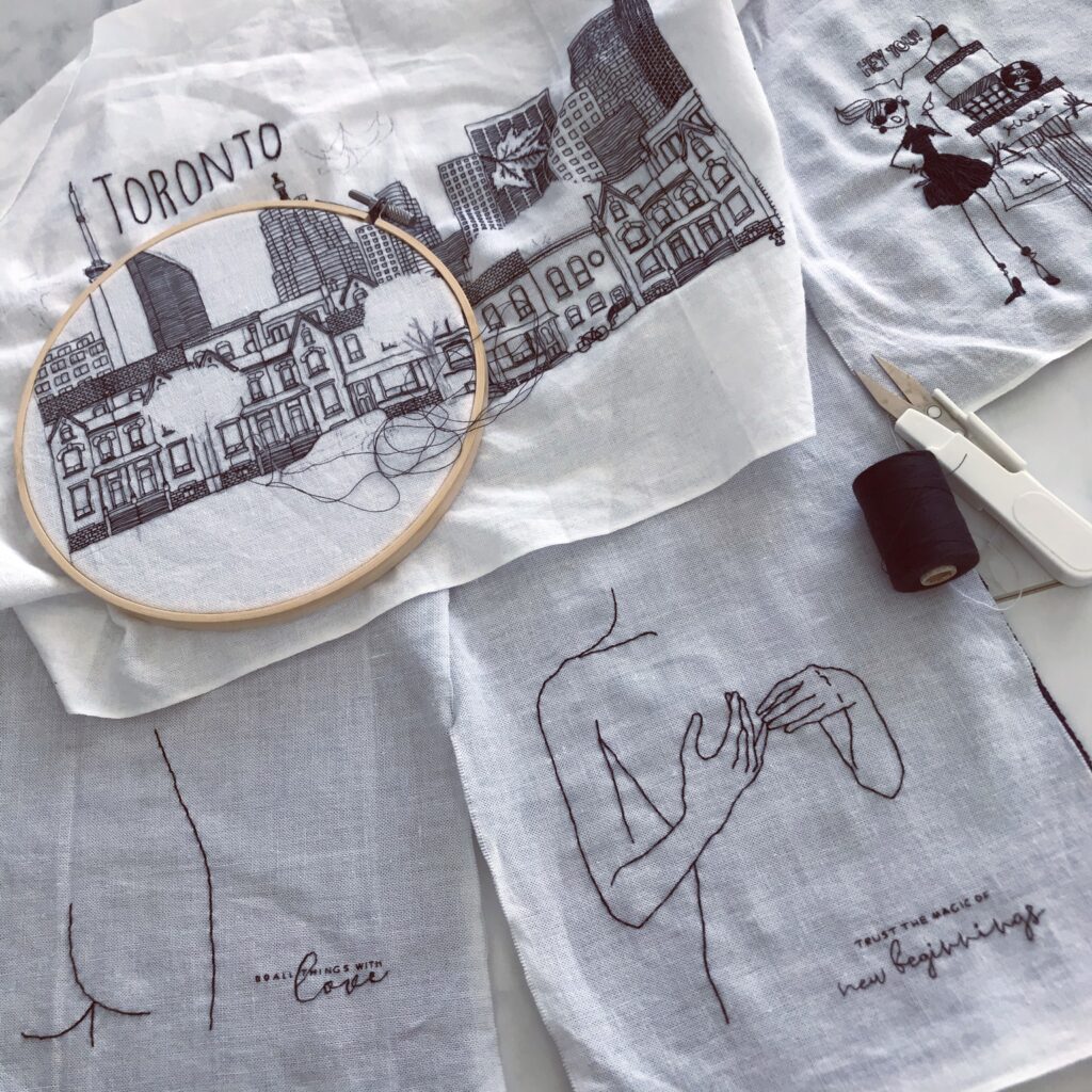 わたしが刺した刺しゅうの作品。