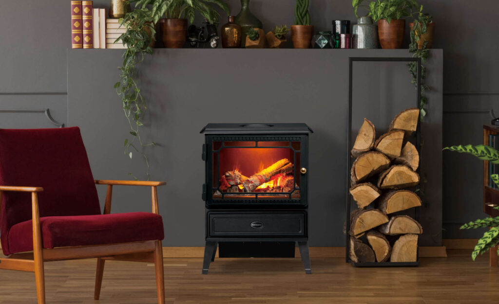 Dimplex社のマイクロストーブの写真。暖炉の炎の説明。