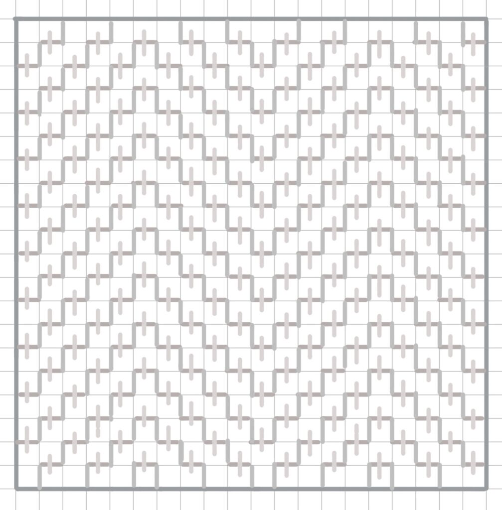 ヨコと十字になるように刺す縦を説明したイラスト画像