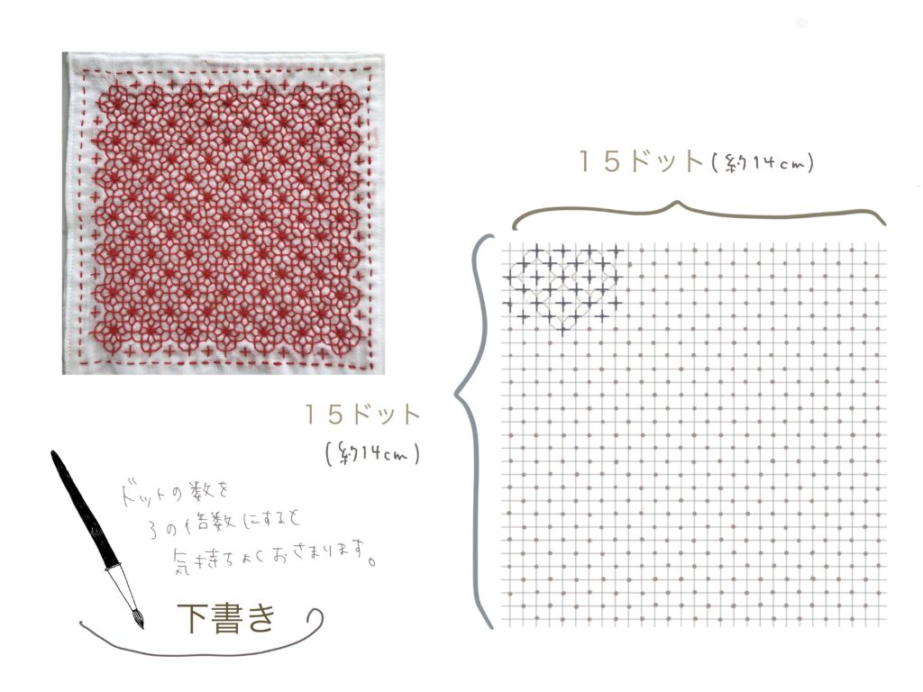 変わり十時花刺しが気持ちよく収まる図案の画像