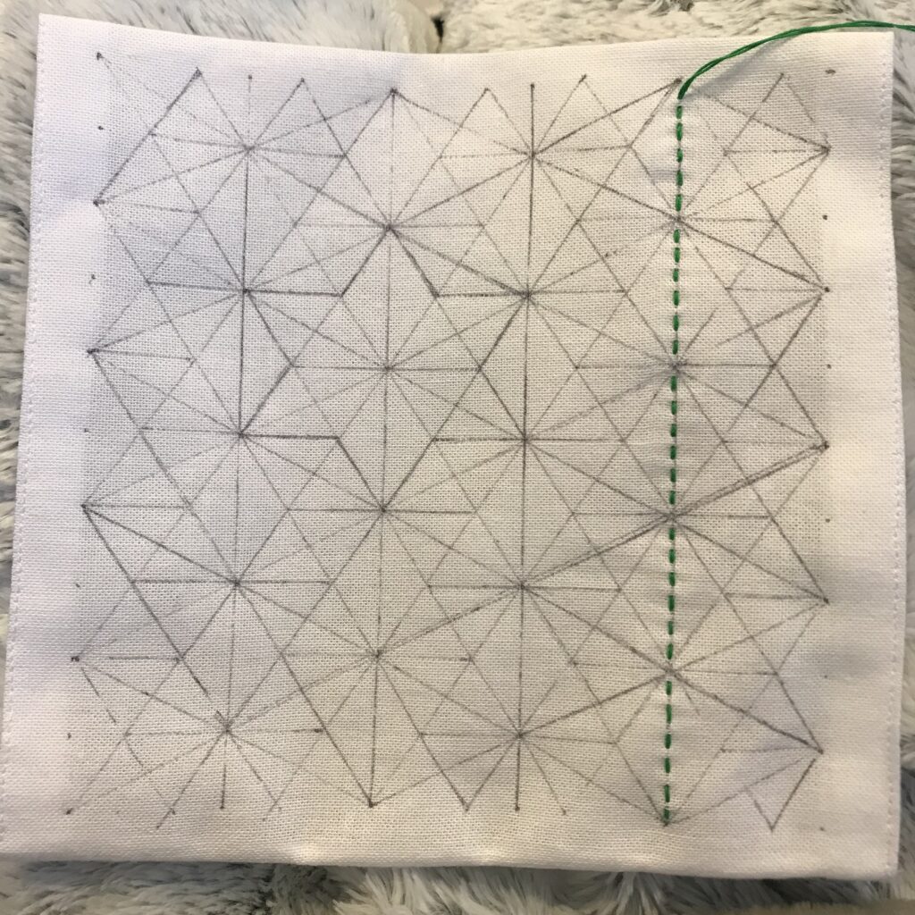 麻の葉のたて線を刺した画像