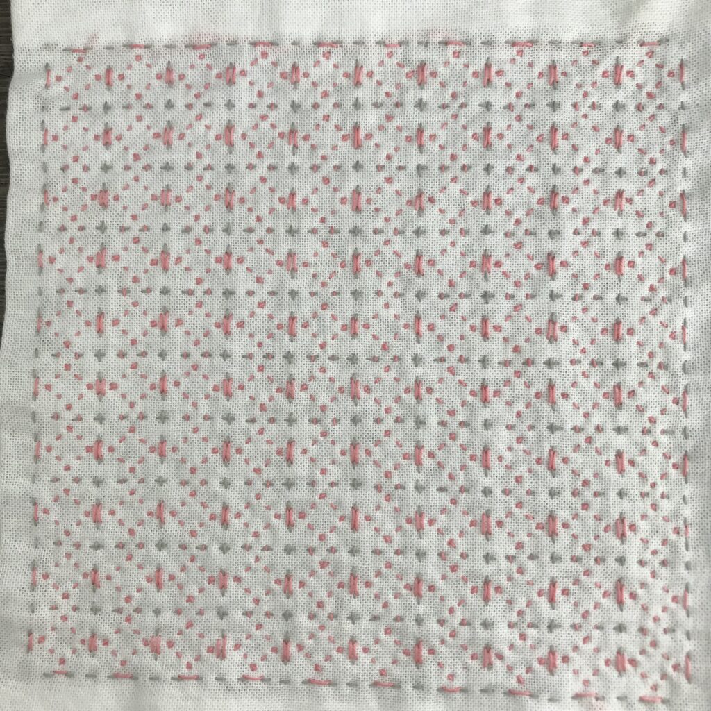 刺し終えた比翼井桁の裏側の写真