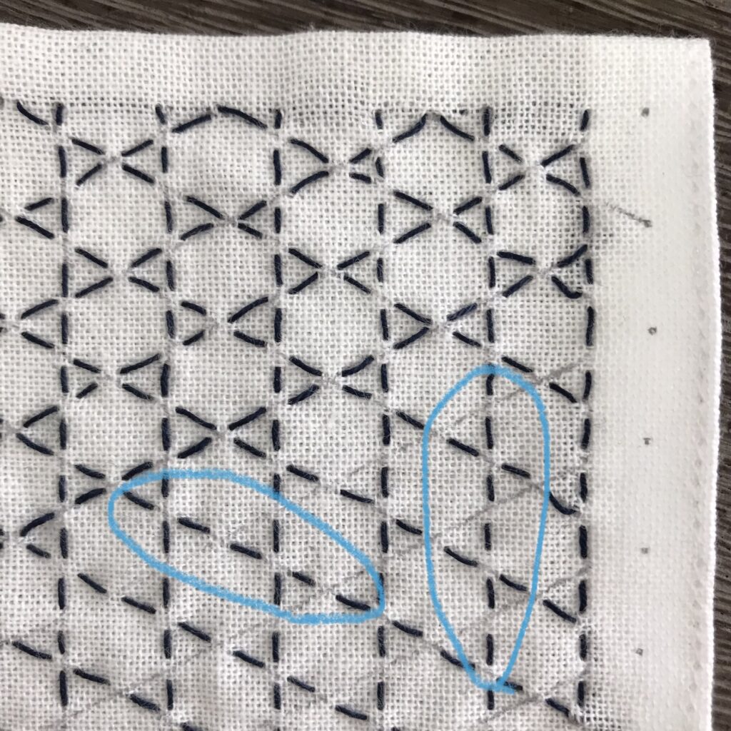 籠目の刺し方のポイントの説明写真