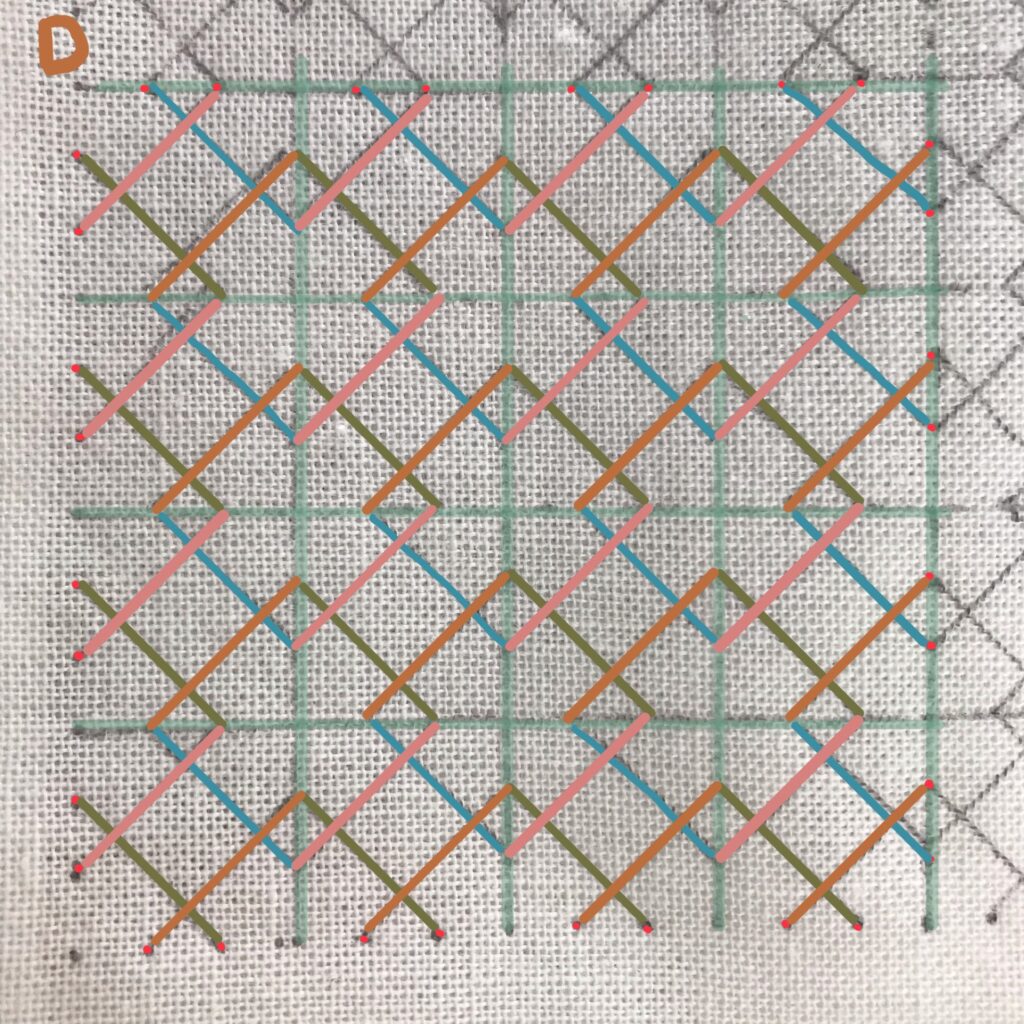 右下の斜め線を橙色に色付けした写真