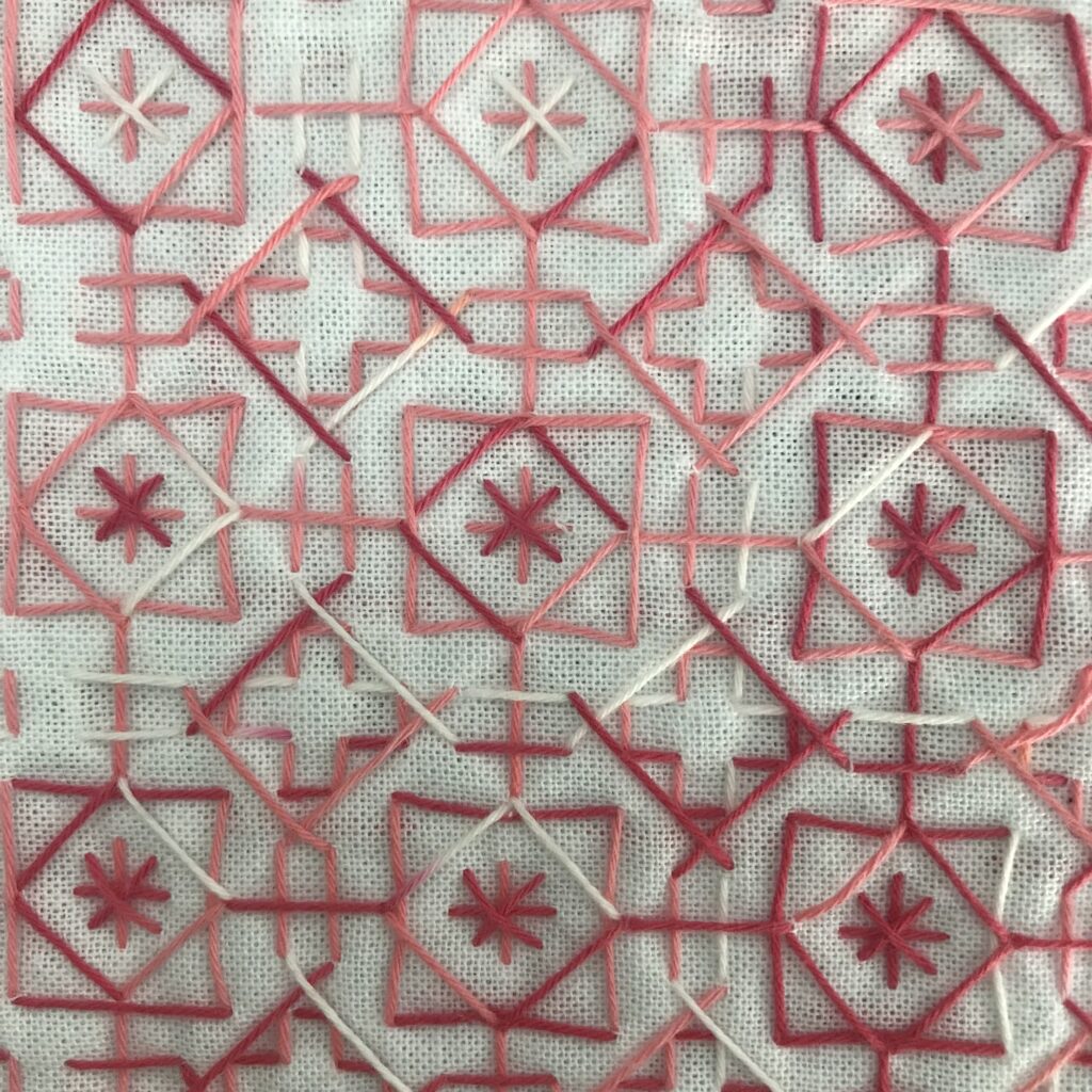 桜の花を刺した裏側の写真