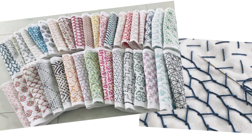 わたしが刺した花ふきんの写真