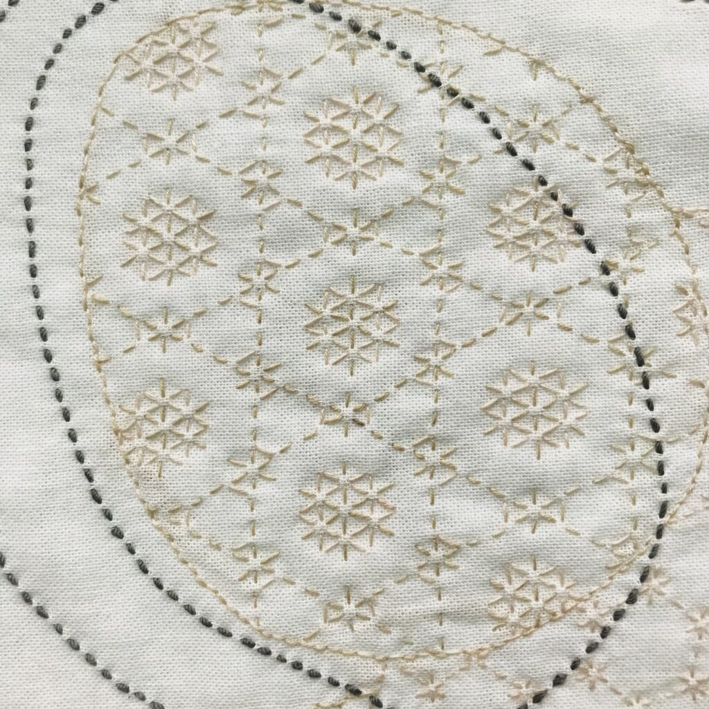 寄せ模様に刺した籠目アレンジの画像