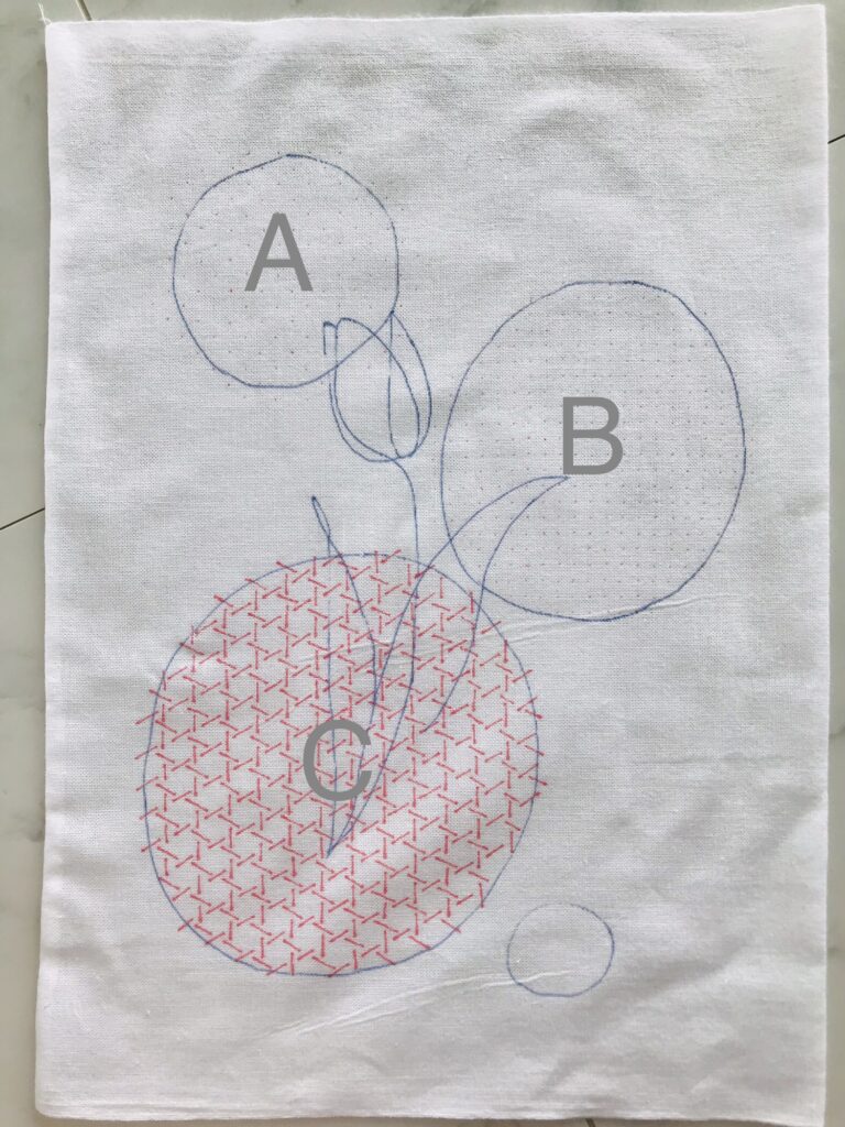 チューリップ寄せ模様の下書き画像