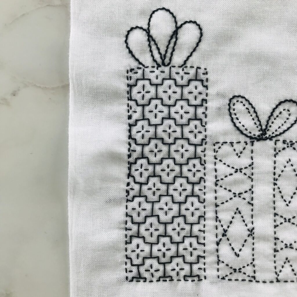 碁盤割り花刺しの刺し子図案画像