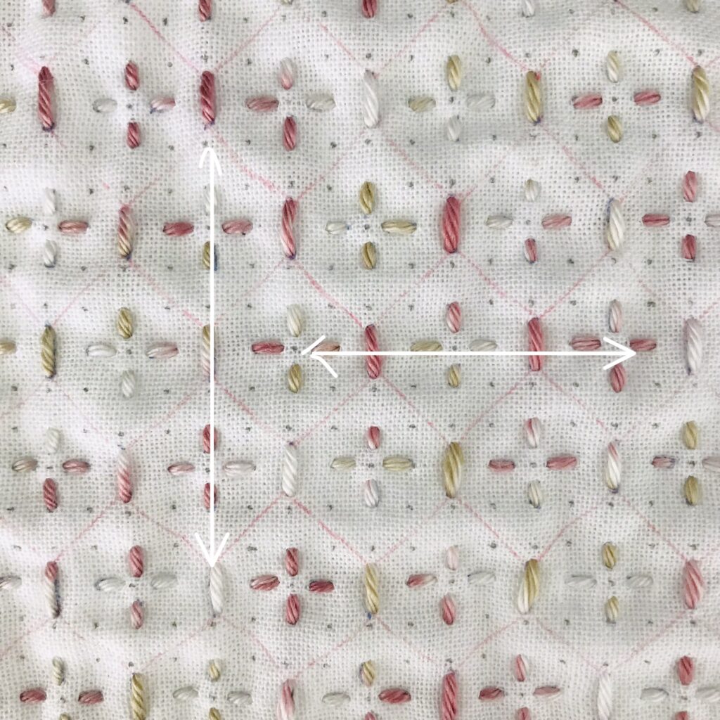 亀甲花刺しの縦と横線を刺した画像