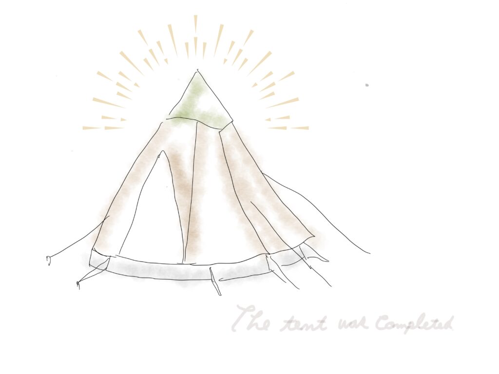 ワンポールテント設営プロセス画像