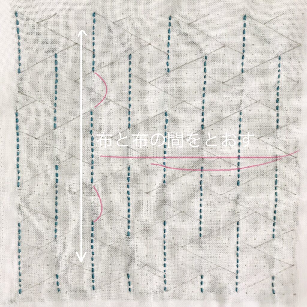 結び亀甲の縦の刺し方画像