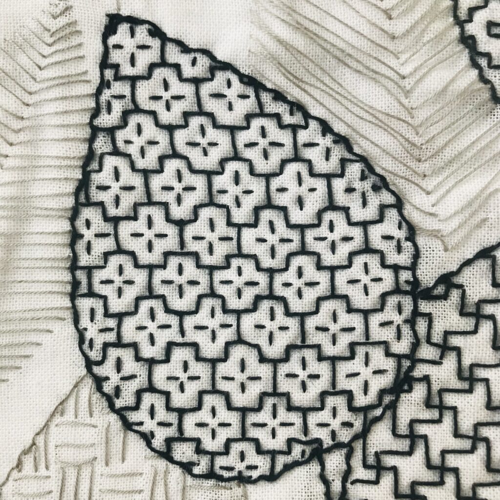 碁盤割り花刺しの刺し子画像