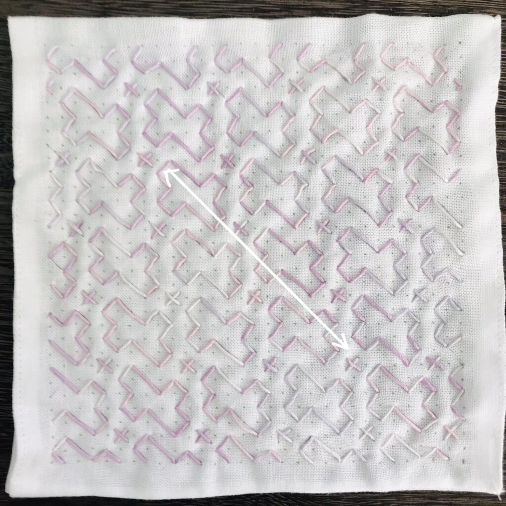 流し十字の斜めの刺し方画像