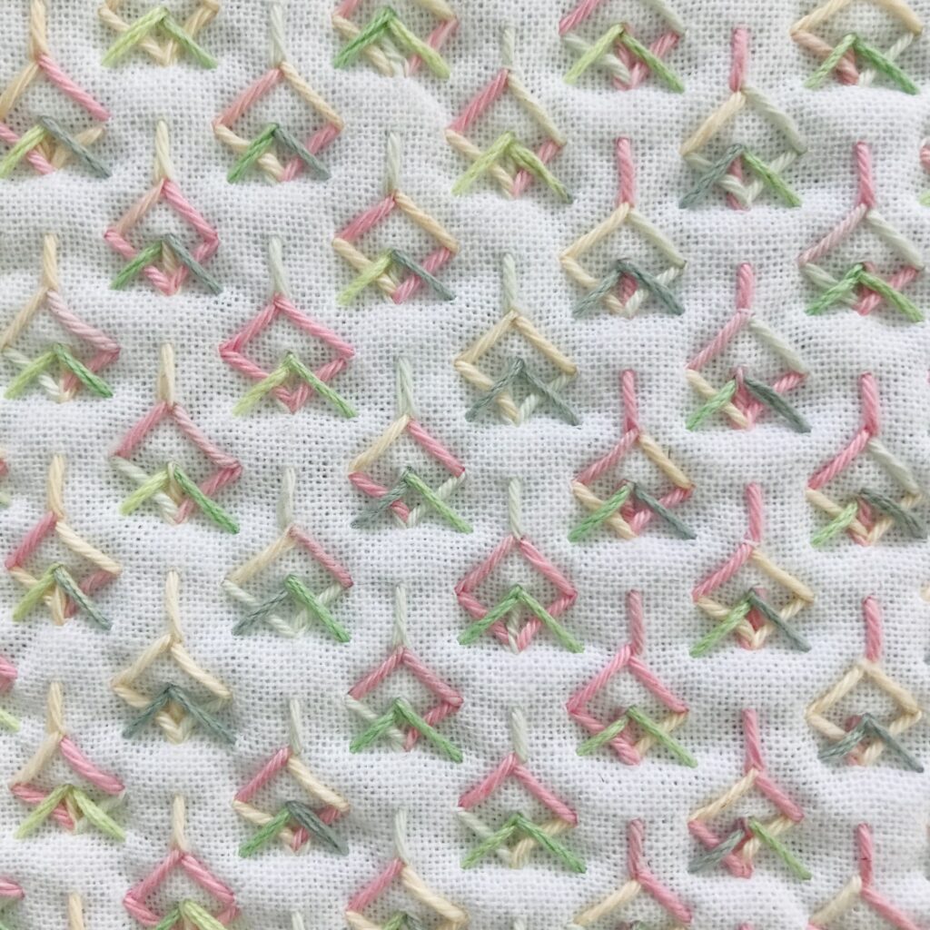 お花畑模様の刺し子図案の裏側画像