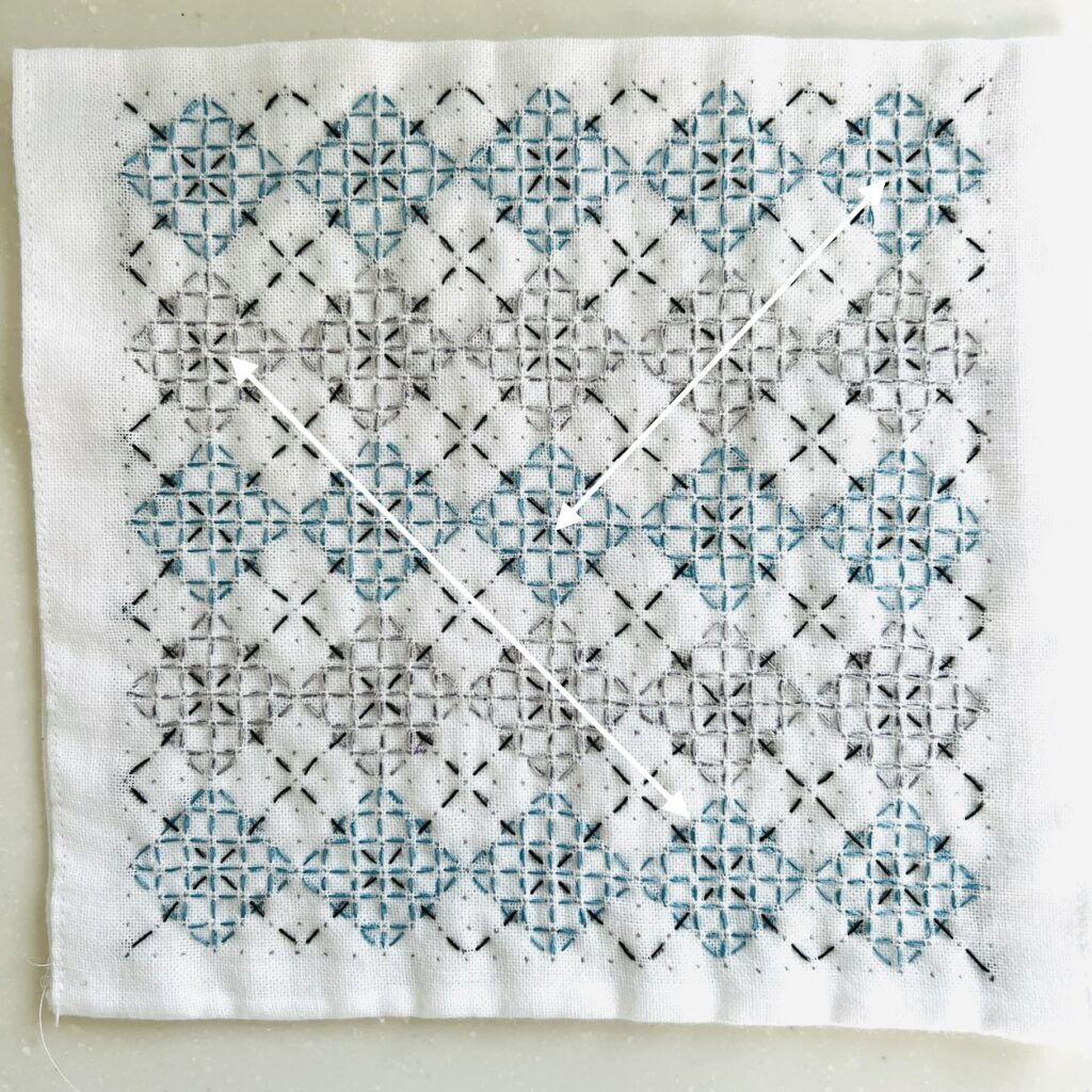 アーガイル柄の斜めの刺し方画像