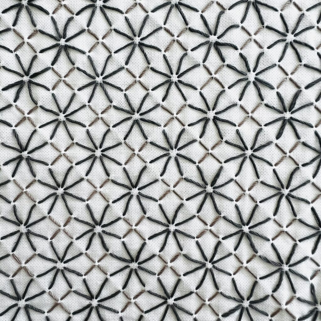 一目麻形文の刺し子画像