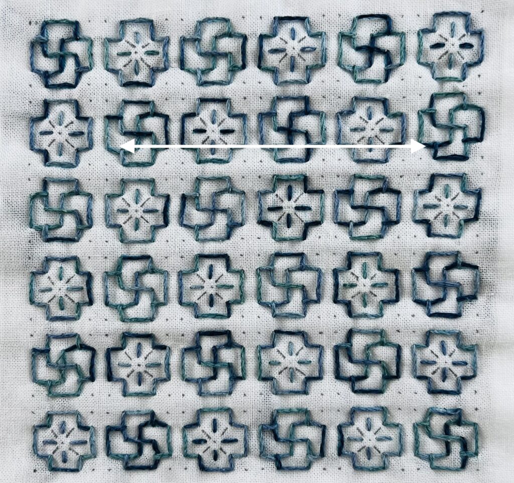 刺し子のつぼみ、花ひらくの刺し方画像