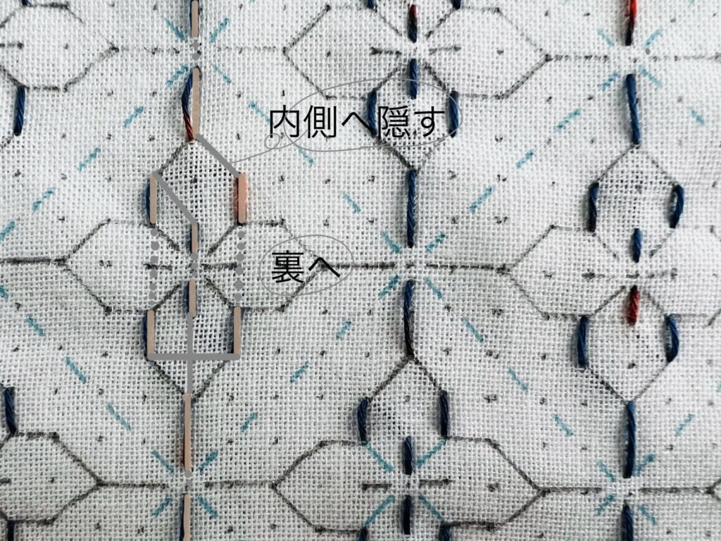 刺し子の桝に花の刺し方画像