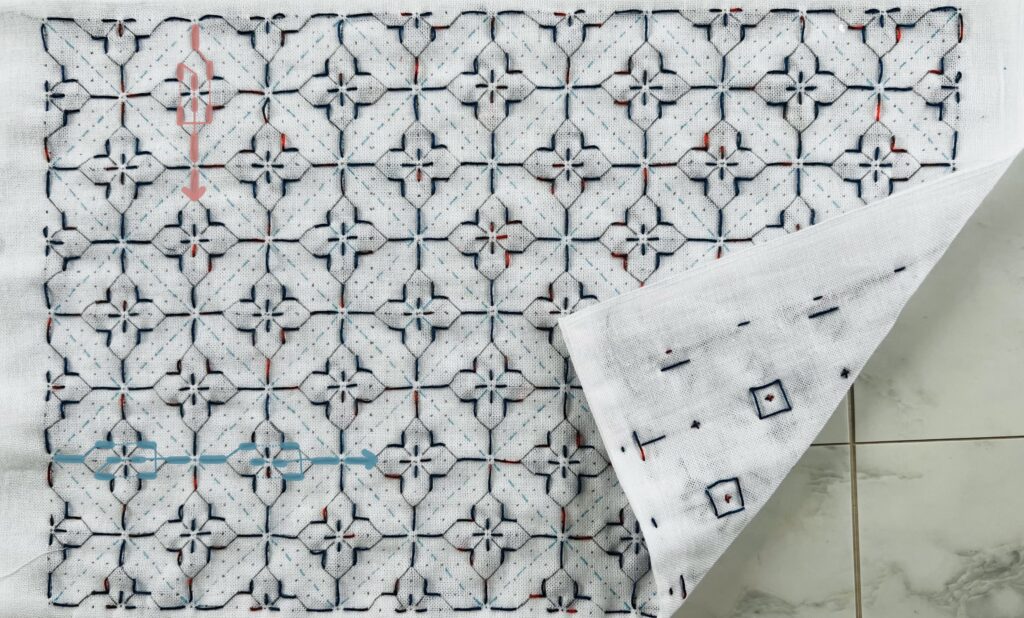 刺し子の桝に花の刺し方画像