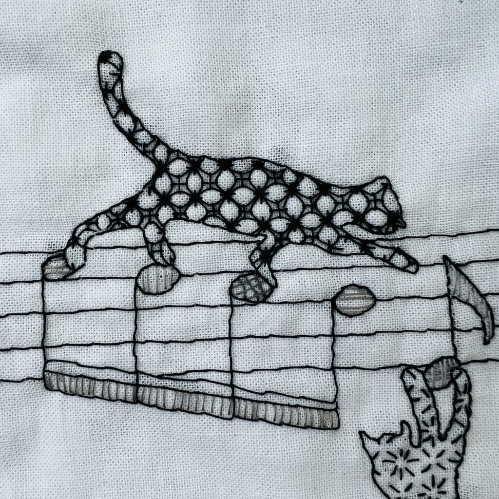 くぐり刺しから刺す紫陽花の刺し子画像