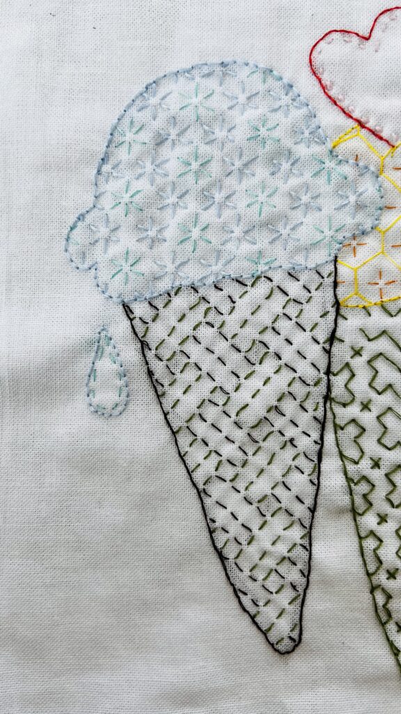 刺し子の小花刺しⅢと網代の画像