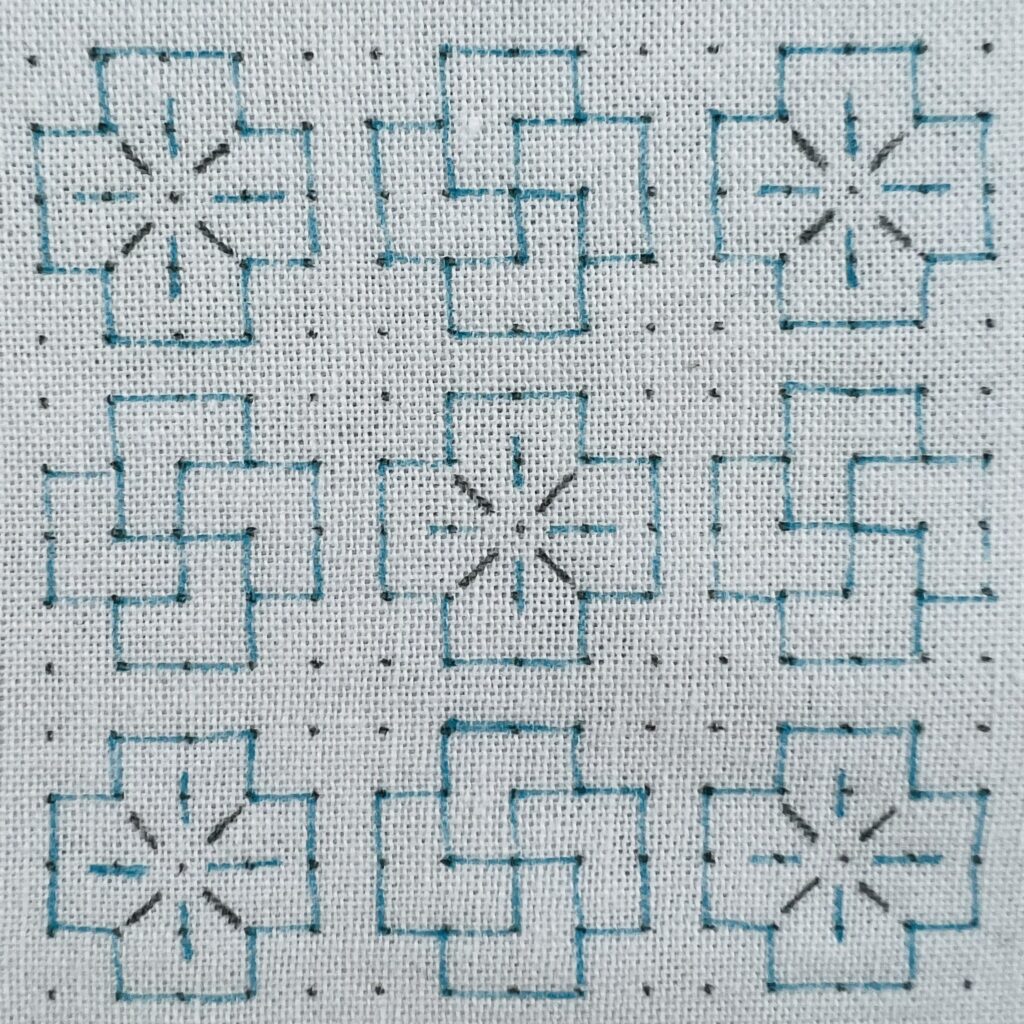 刺し子のつぼみ、花ひらくの下書き拡大画像