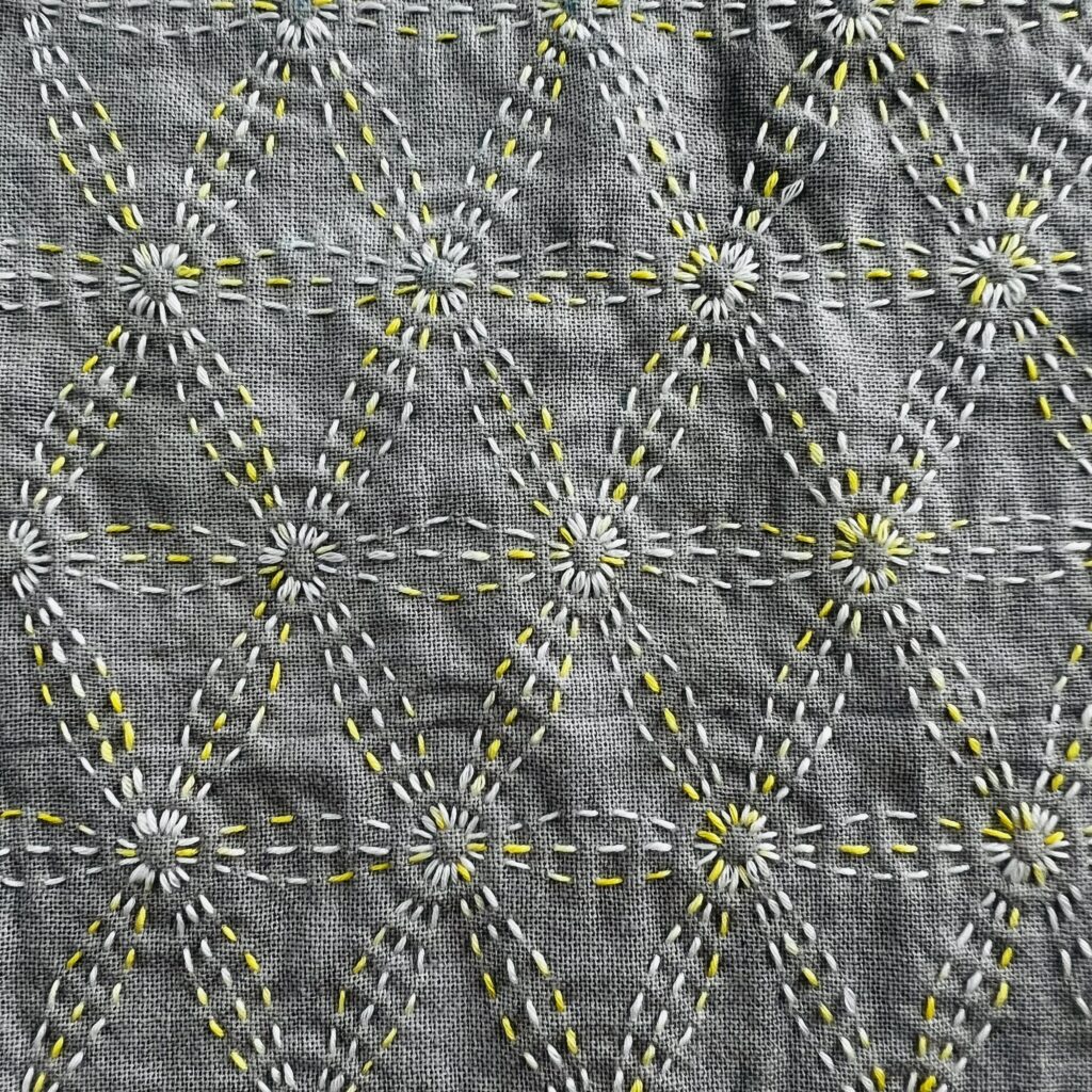 刺し子の雪花絞り刺しの画像