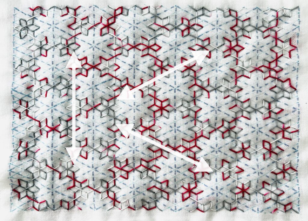 刺し子一目唐花亀甲の刺し方画像