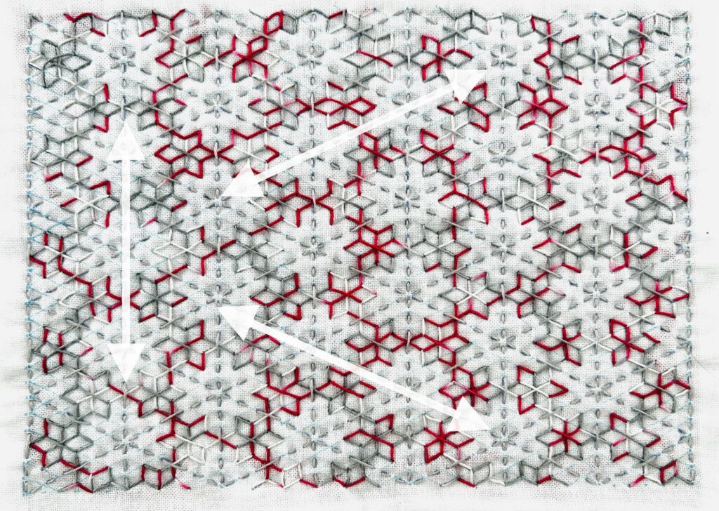 刺し子一目唐花亀甲の刺し方画像