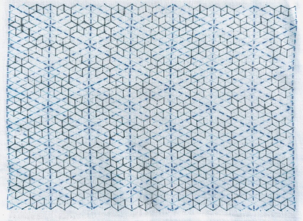 刺し子の一目唐花亀甲の画像