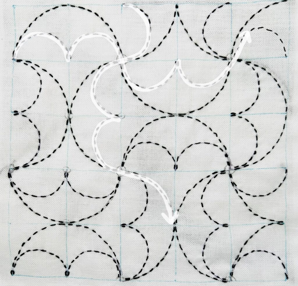 刺し子半丸つなぎの刺し方画像