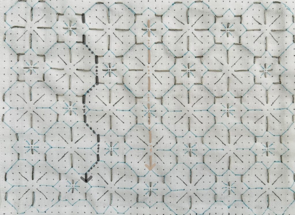 刺し子花のような模様の刺し方画像