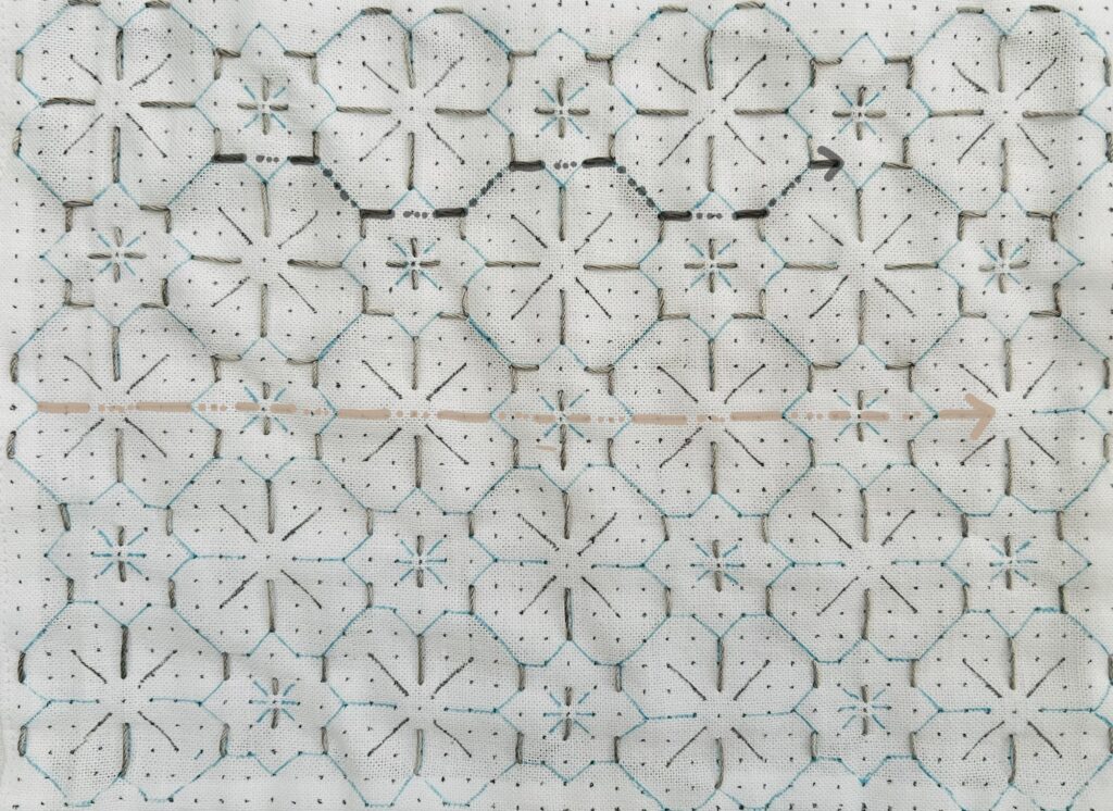 刺し子花のような模様の刺し方画像