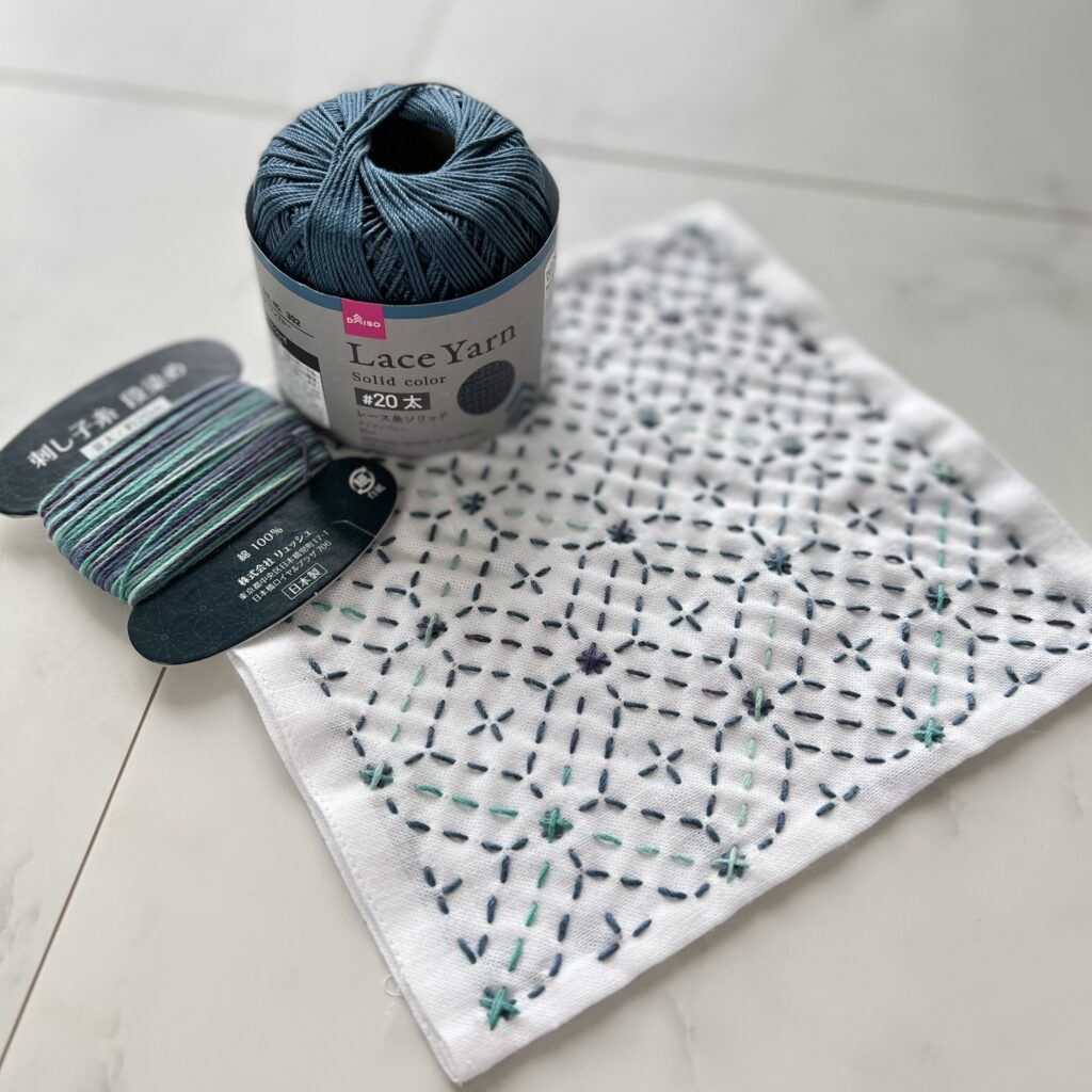 刺し子糸と三重菱つなぎアレンジの画像