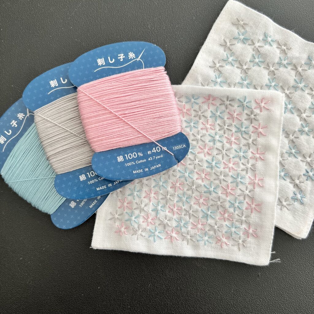 小花刺しとダイソー刺し子糸画像