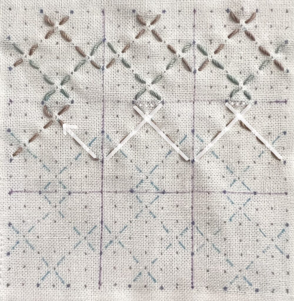 0.5㎝方眼で作る比翼井桁の刺し方画像