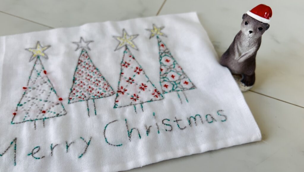 刺し子の手書き風クリスマスツリーの寄せ模様画像