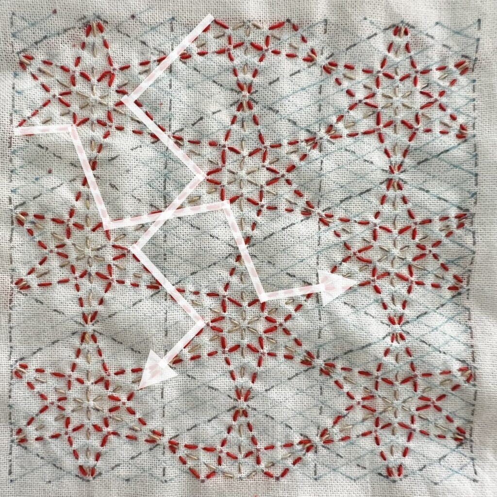 刺し子の重ねりんどうの刺し方画像