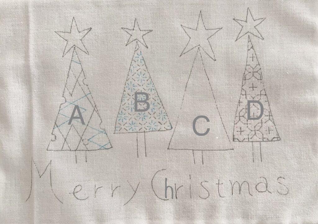 刺し子の手書き風クリスマスツリーの下書き画像