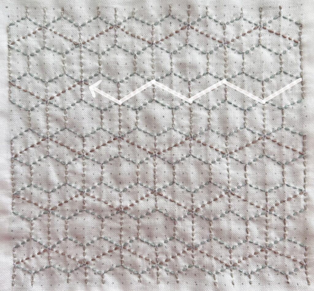 刺し子の霰亀甲の刺し方画像