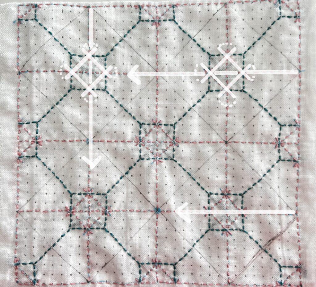 刺し子八角井桁の刺し方画像