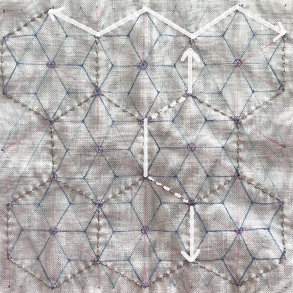 刺し子六角麻の葉の刺し方画像