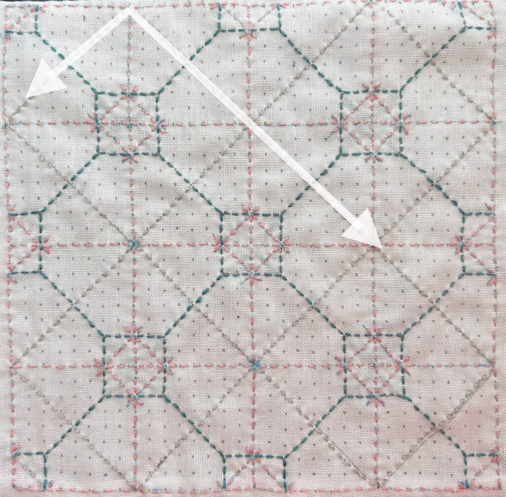 刺し子の八角井桁の刺し方画像