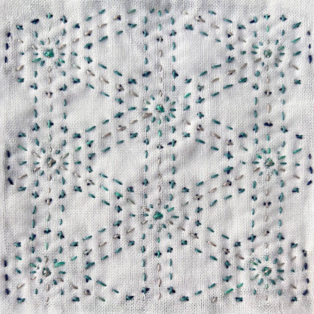 刺し子の雪形亀甲のうら側画像