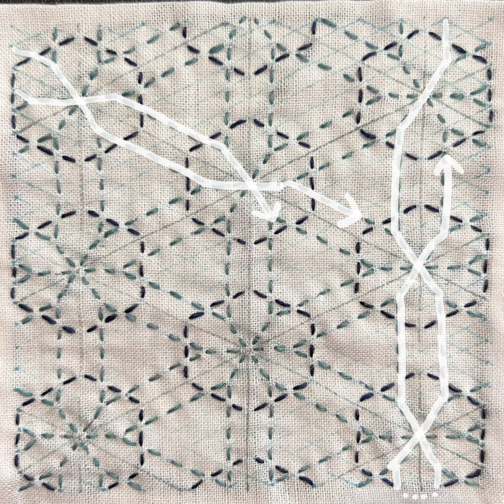 刺し子の雪形亀甲の刺し方画像