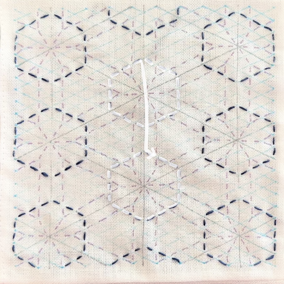 刺し子の雪形亀甲の刺し方画像