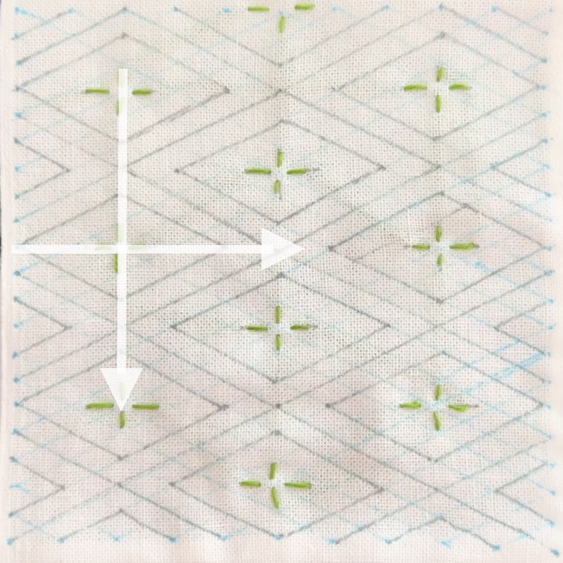 刺し子の三菱十字のが刺し方画像