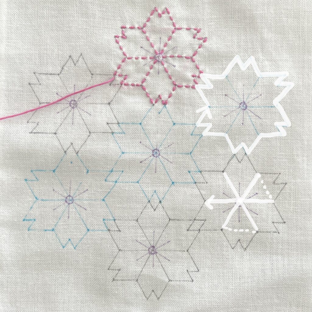 刺し子の桜亀甲の刺し方画像